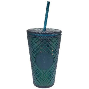 STARBUCKS | Grande Dark Teal Jeweled Cold Cup Tumbler Straw Blue Green | 16 oz